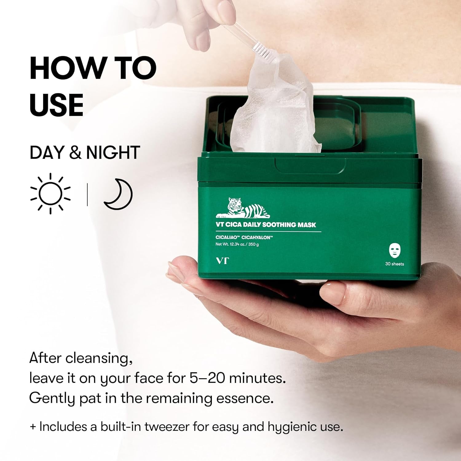 CICA Daily Soothing Mask 30 Sheets, Centella Asiatica & Hyaluronic Acid for Moisturizing & Hydrating, Instant Calm & Glow, Skin Softening Facial Mask, Korean Face Mask