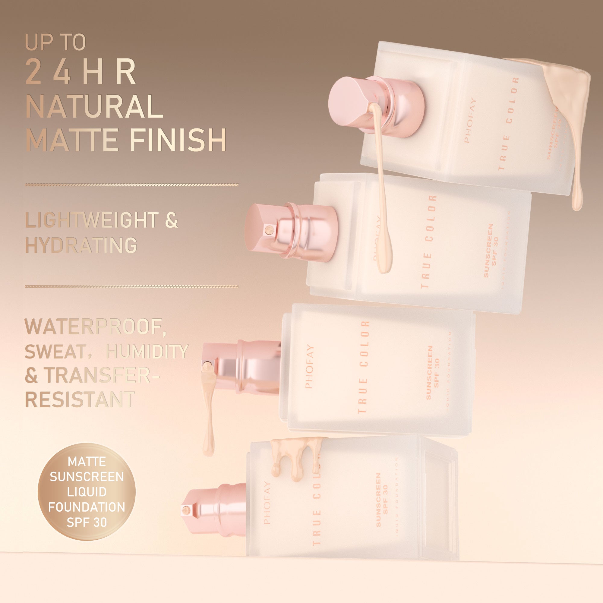 Matte Sunscreen Liquid Foundation SPF 30 – Full Coverage & Sun Protection